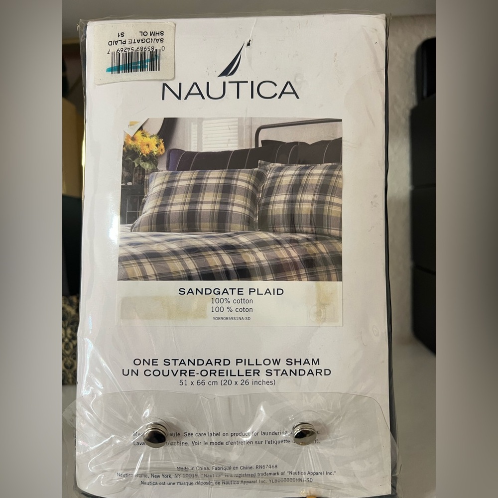 NWT Nautica Sandgate Plaid Standard Pillow Sham